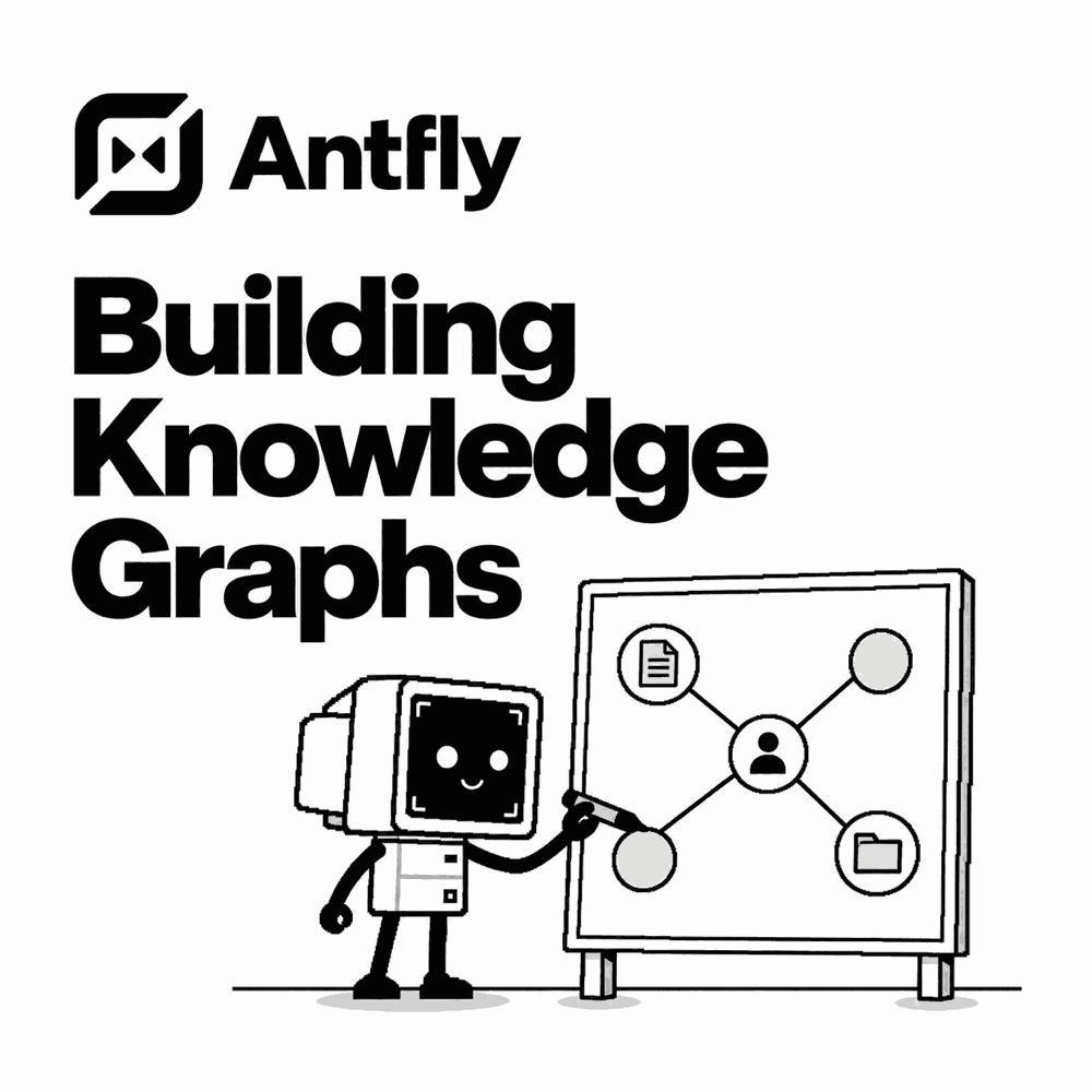 Dot draws a connection on a knowledge graph beside the title Building Knowledge Graphs and Antfly branding.