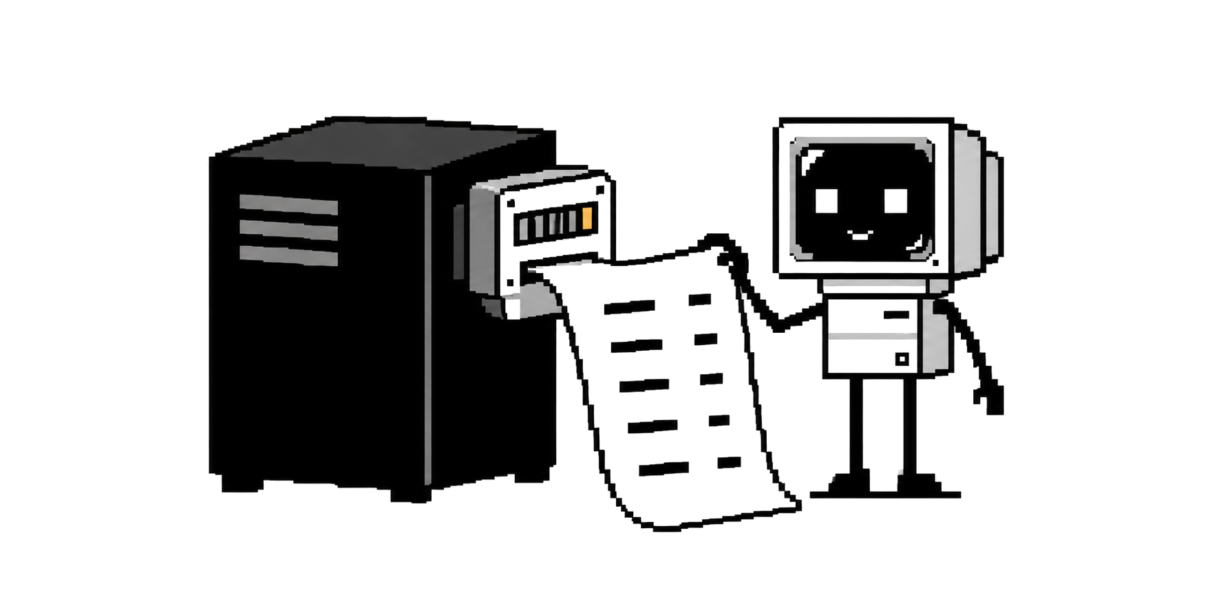 A CRT agent reads a long receipt emerging from a meter attached to a computing cabinet.