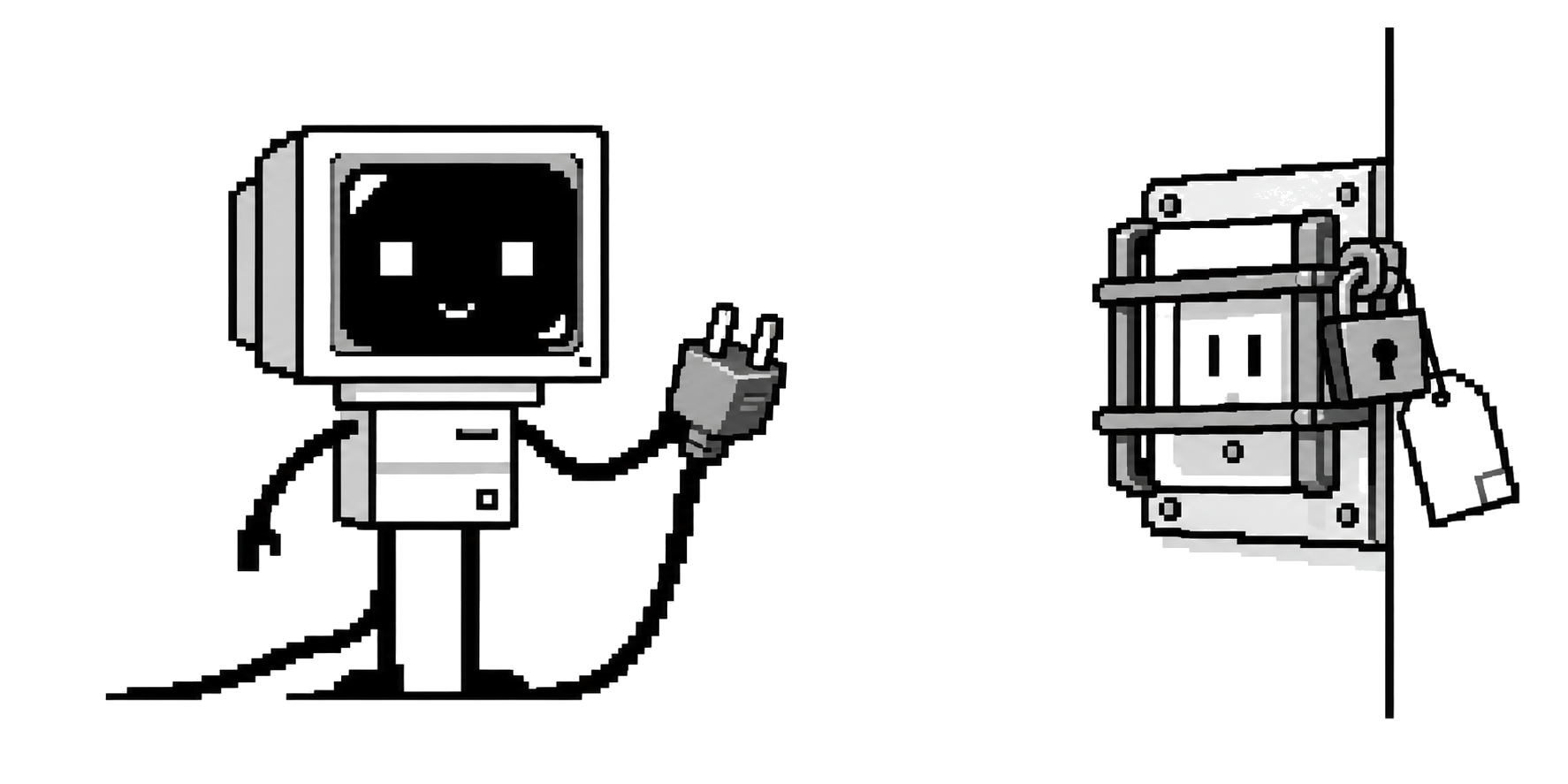 A CRT agent holds a plug beside a guarded socket secured with a padlock and a conditions tag.