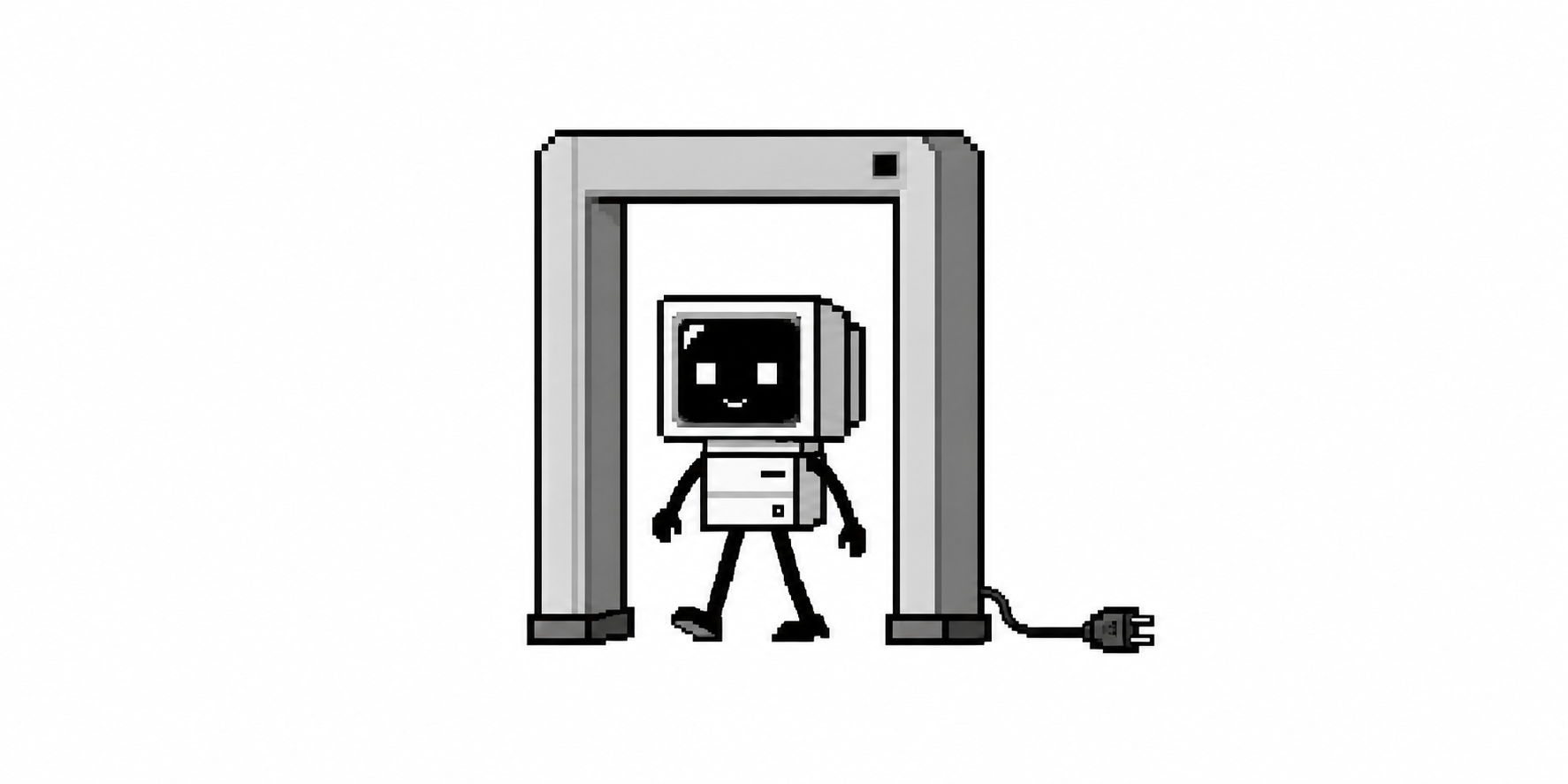 A CRT agent walks through an unplugged security scanner.