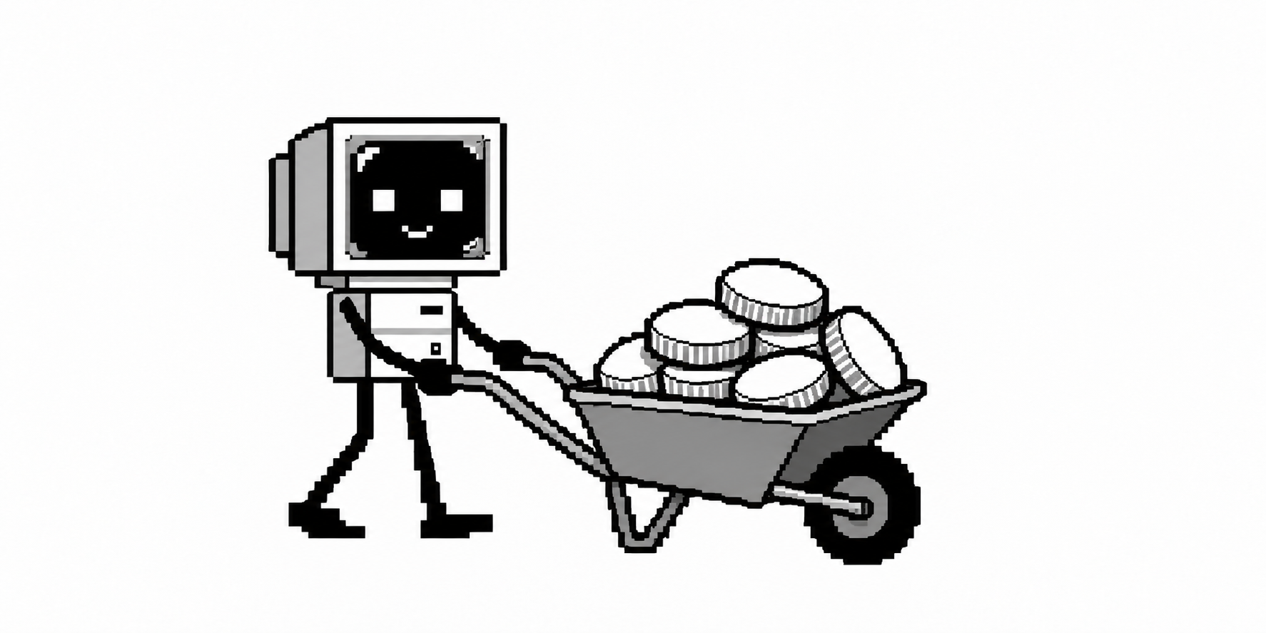 A CRT agent pushes a wheelbarrow filled with coins.
