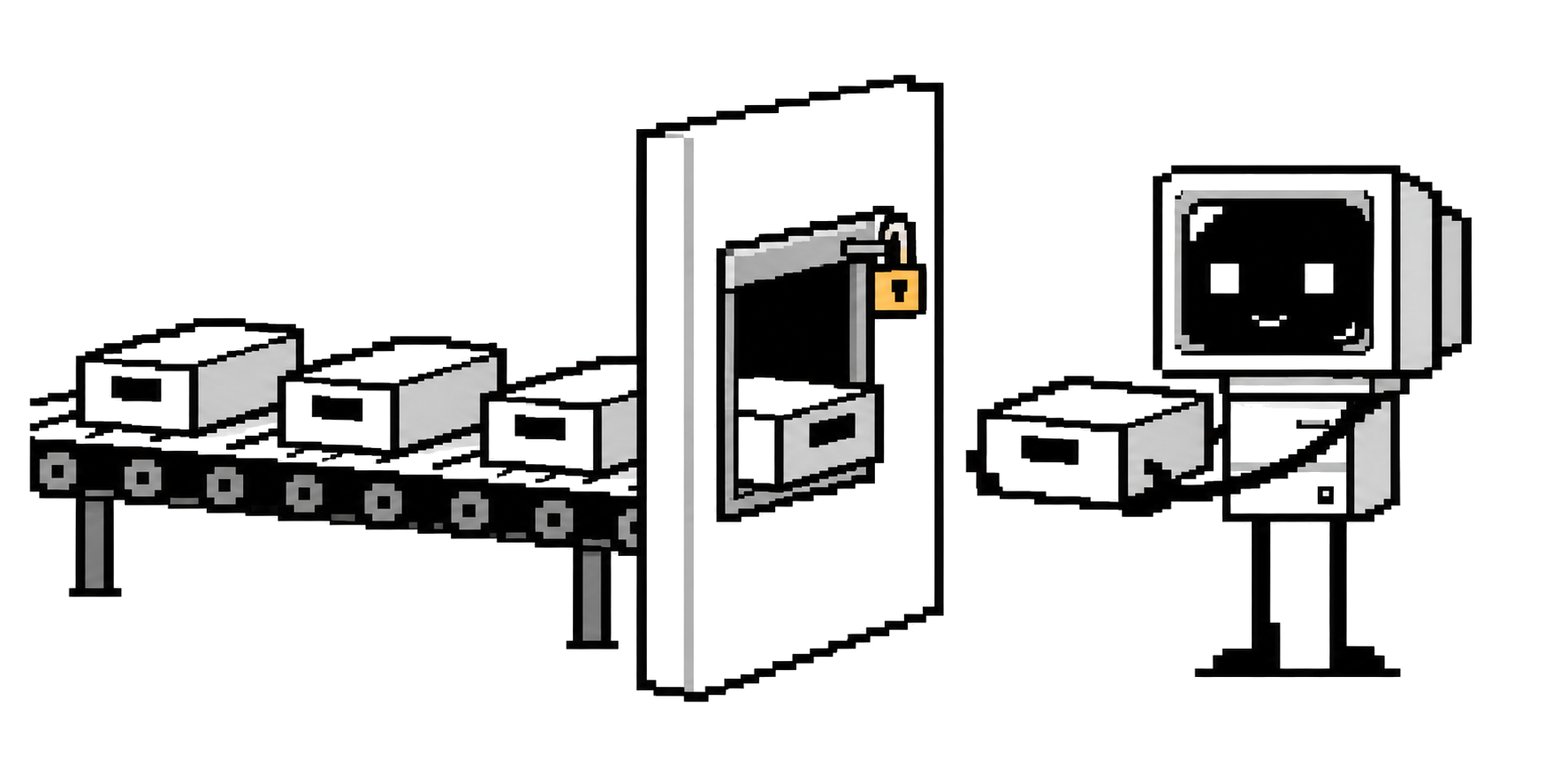 A CRT agent receives a cartridge from a conveyor passing through a single distribution hatch.