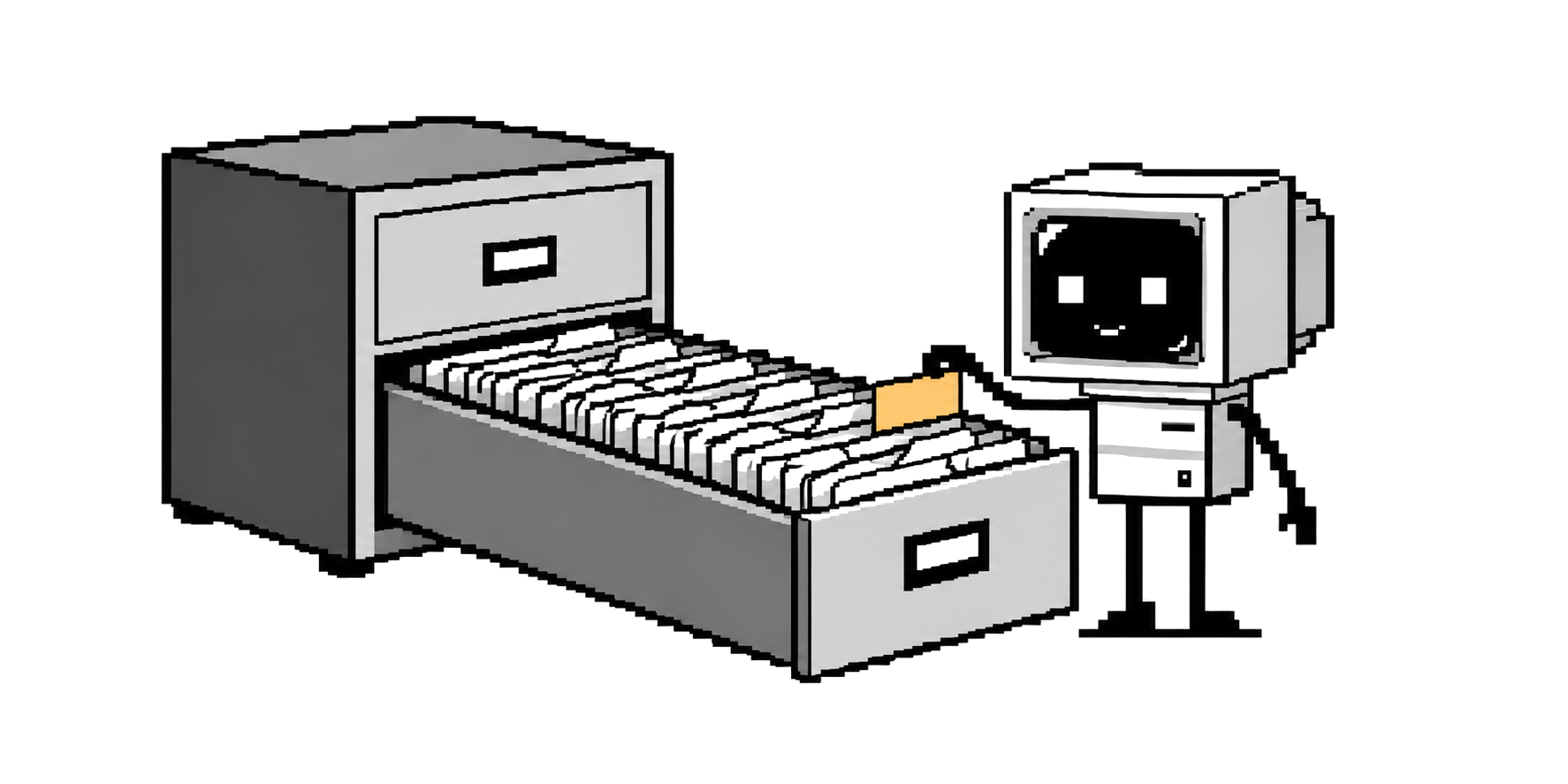 A CRT agent pulls an amber record from a deep drawer full of files.
