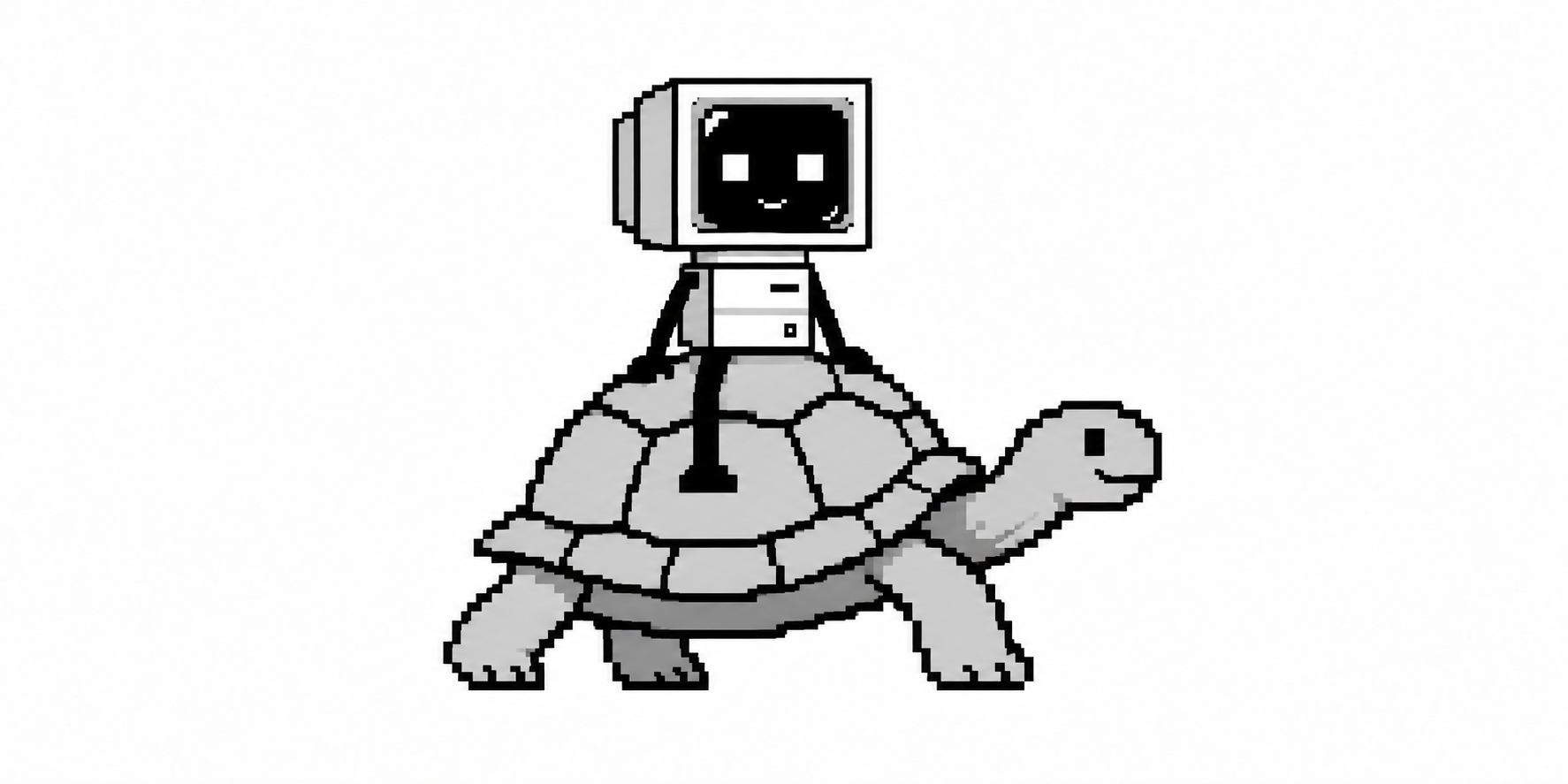 A CRT agent sits on the shell of a tortoise walking to the right.