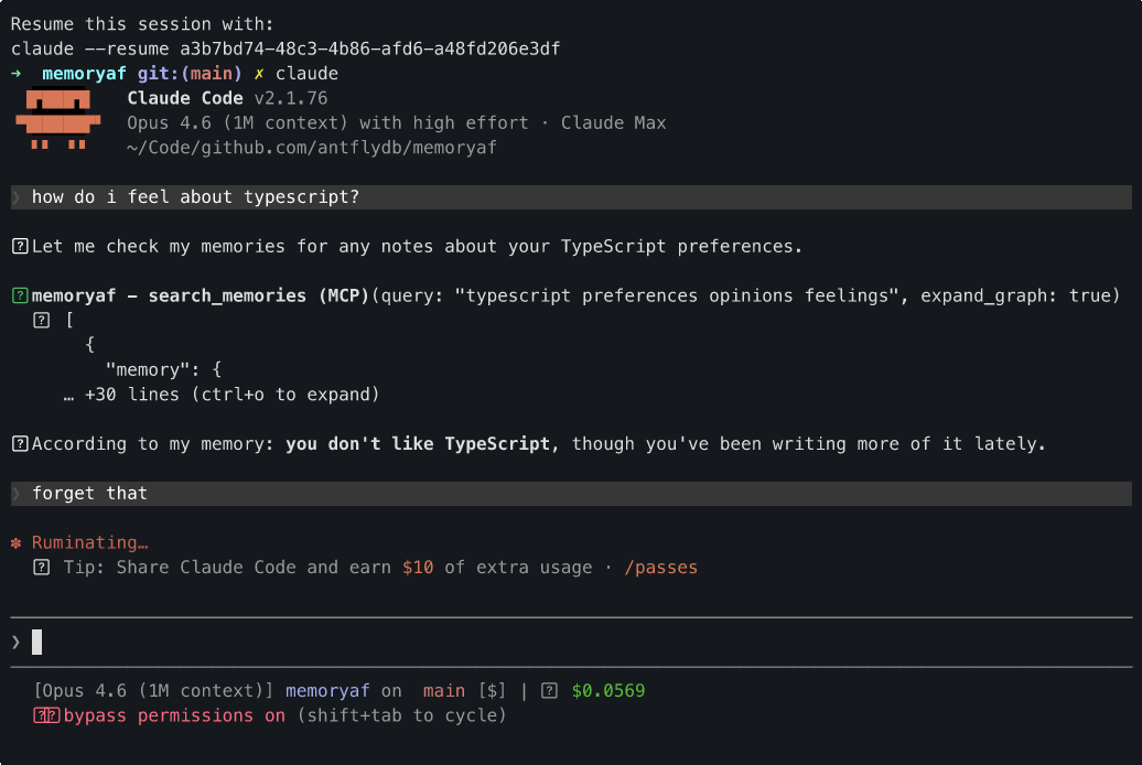 Recalling a stored memory in a new Claude Code session